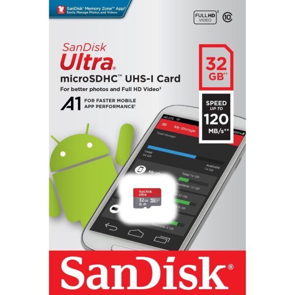 SanDisk Ultra microSDHC 32GB 120MB/s with SD Adaptor